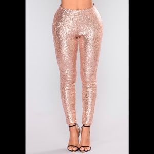 Fashion Nova Shine Sequin Leggings Rose Gold
